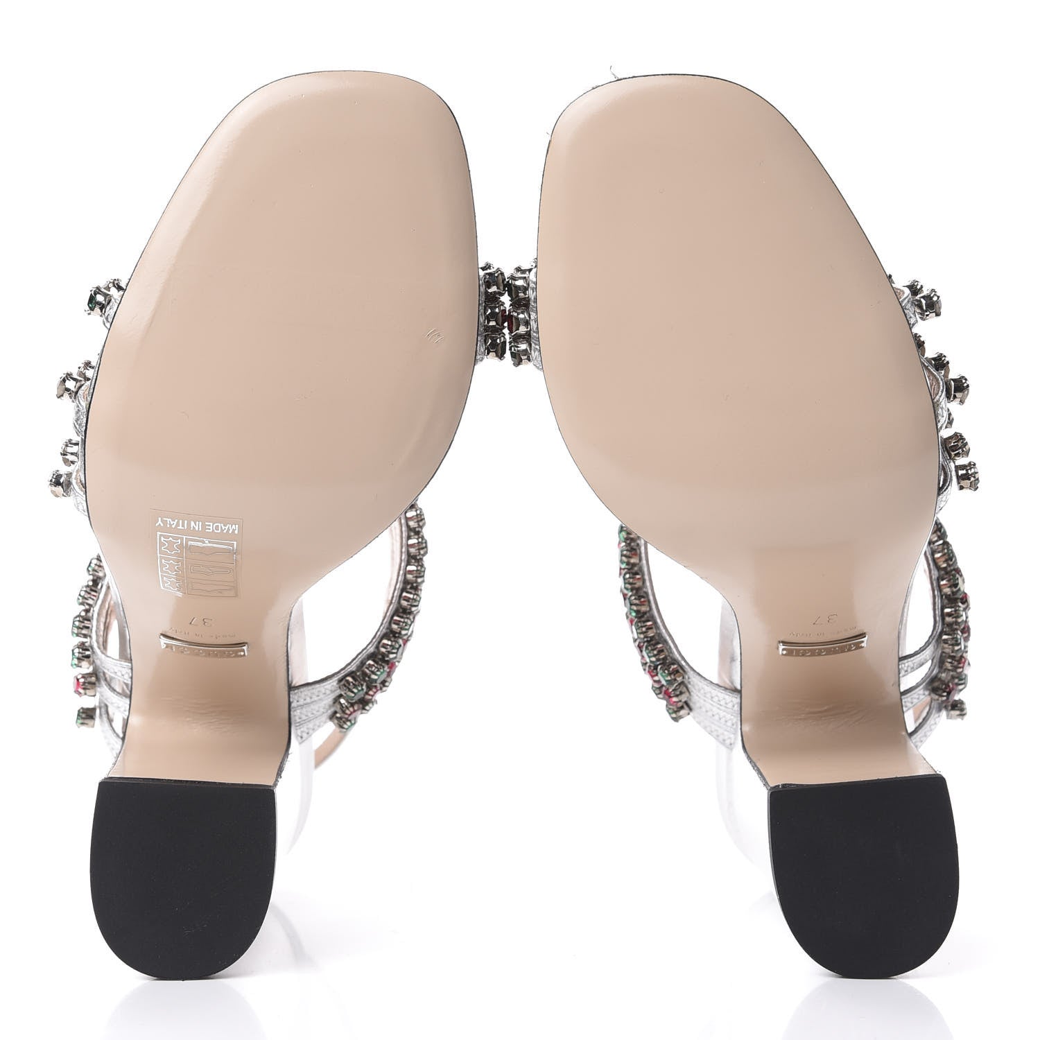 Gucci Nappa Silk Crystal Bertie High Heel Sandals 37 Argento 6 of 11