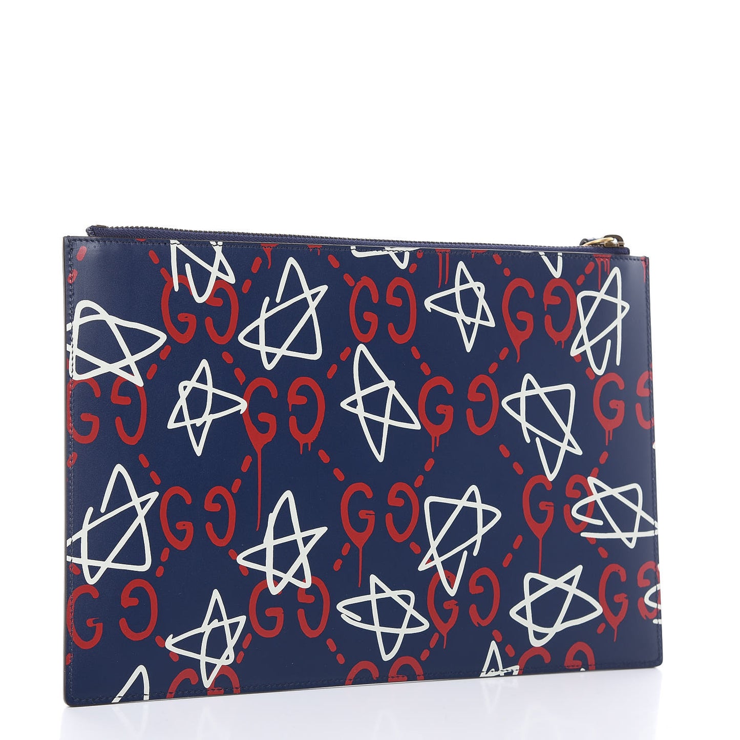 Calfskin GucciGhost Print Pouch Blue Agata Hibiscus Red