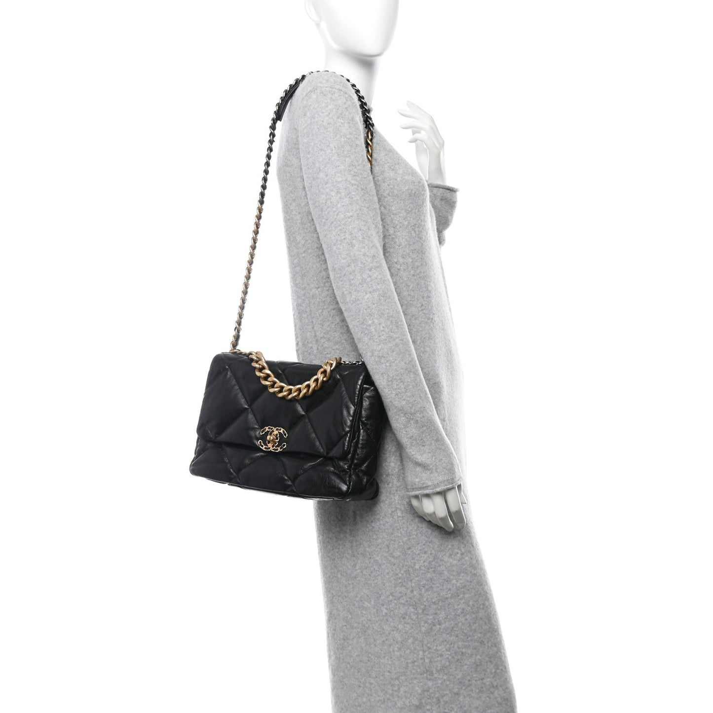 Goatskin Quilted Large Chanel 19 Flap Black