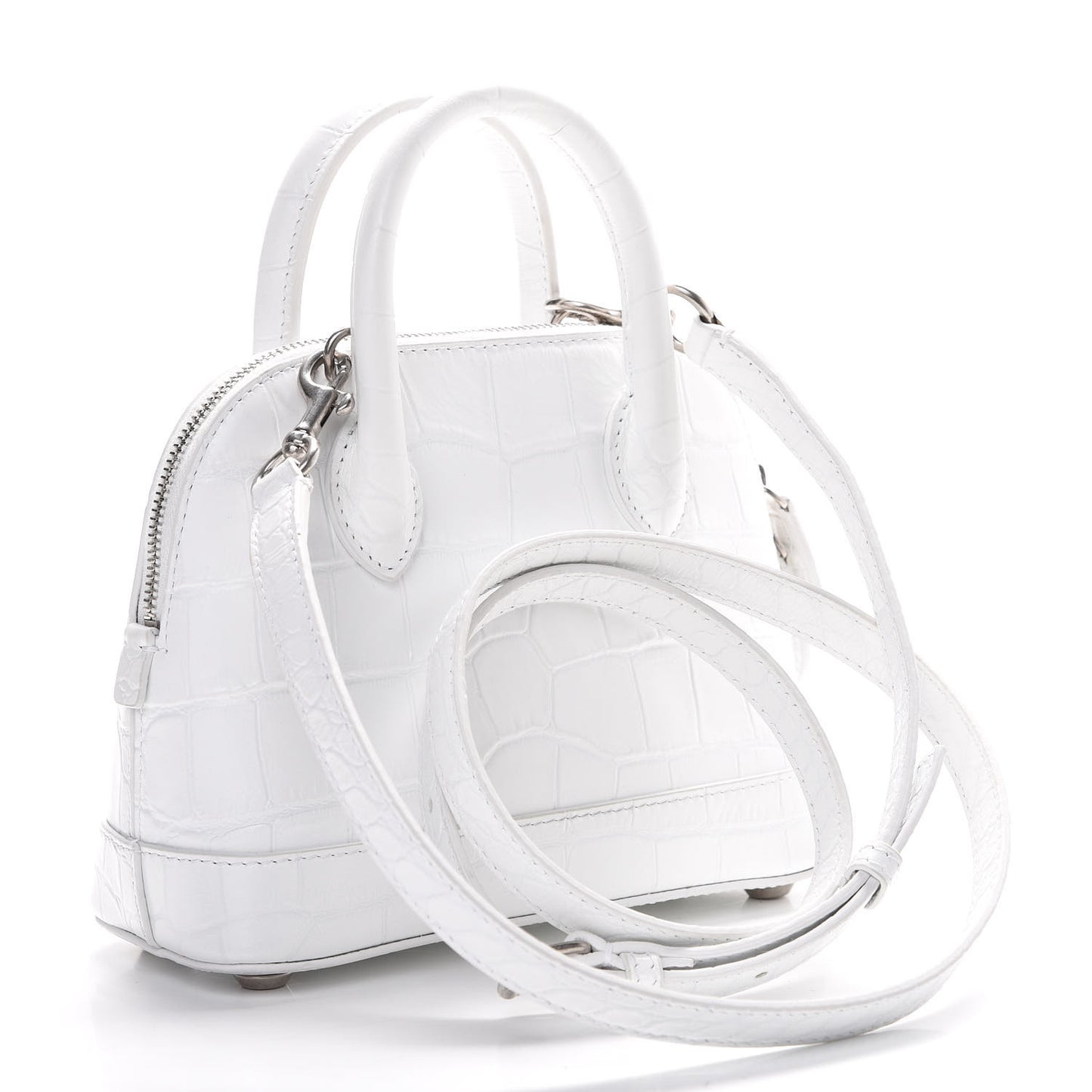 Calfskin Crocodile Embossed XXS Ville Top Handle Bag White Black