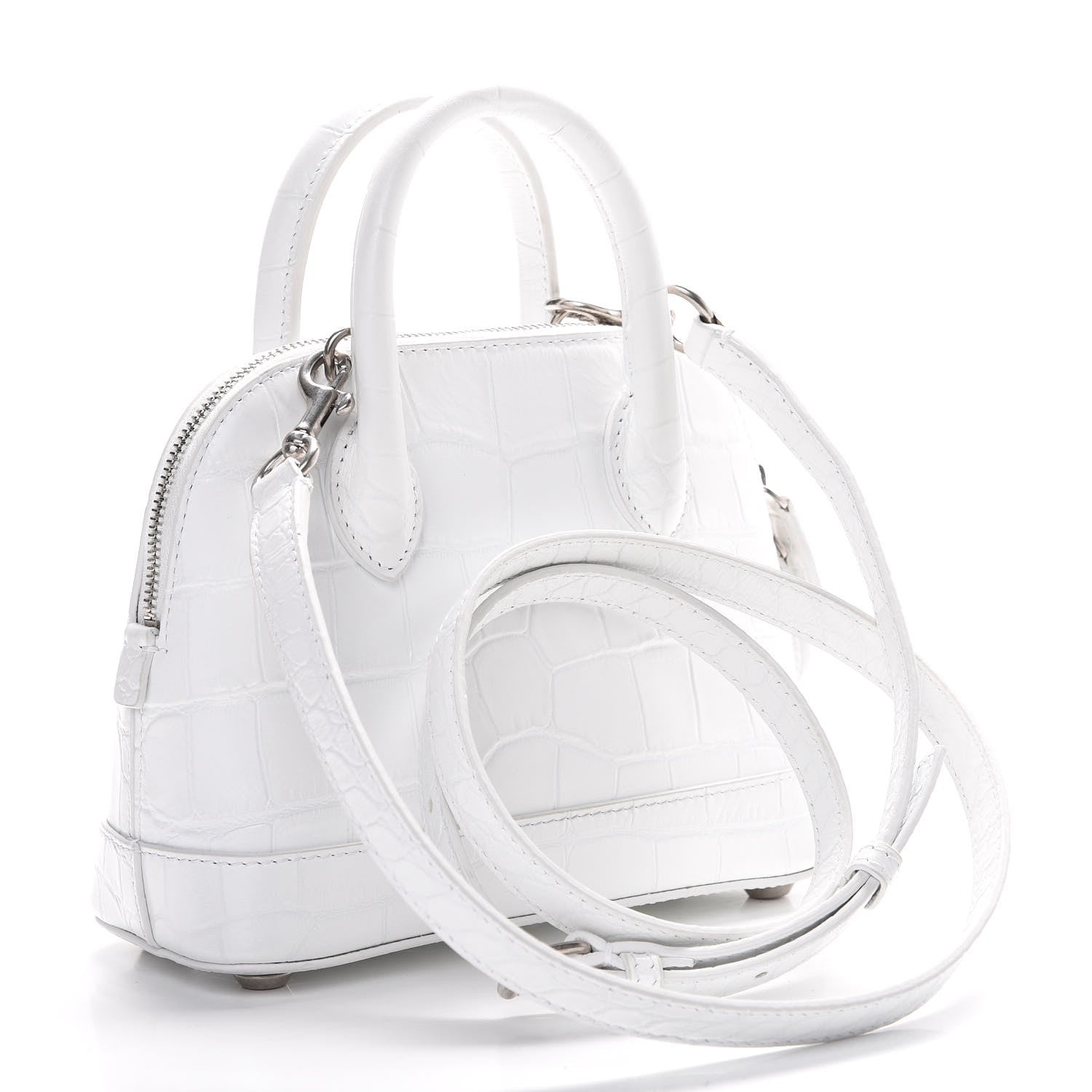 Balenciaga Calfskin Crocodile Embossed XXS Ville Top Handle Bag White Black 2 of 12