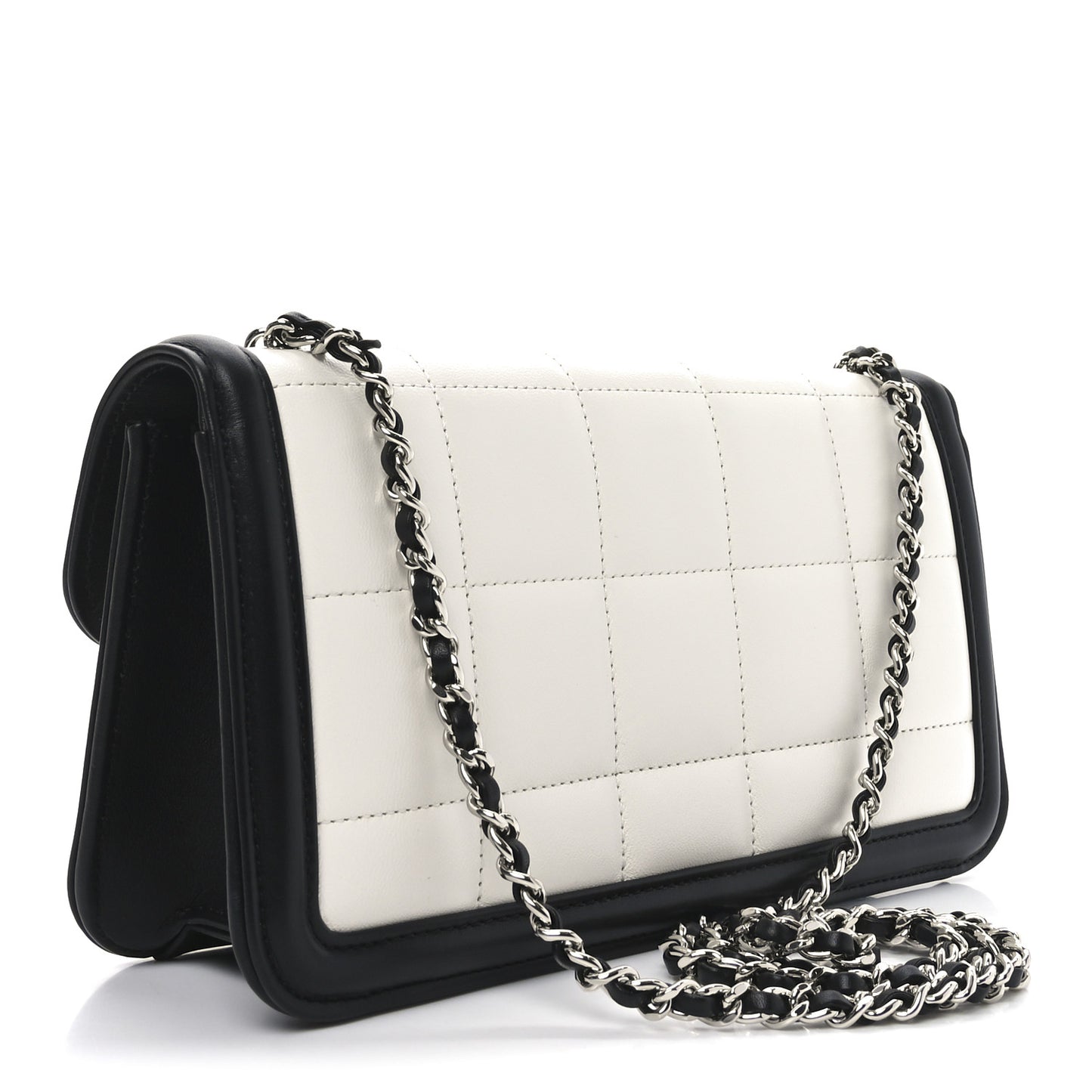 Lambskin Calfskin Small Chocolate Bar Flap Bag White Black