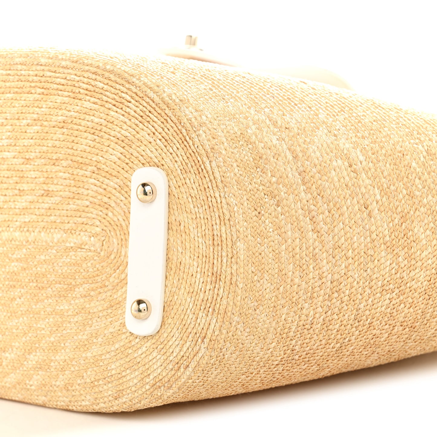 Raffia Braided Lambskin Large Wicker Tote Beige White