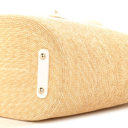 Chanel Raffia Braided Lambskin Large Wicker Tote Beige White 11 of 11