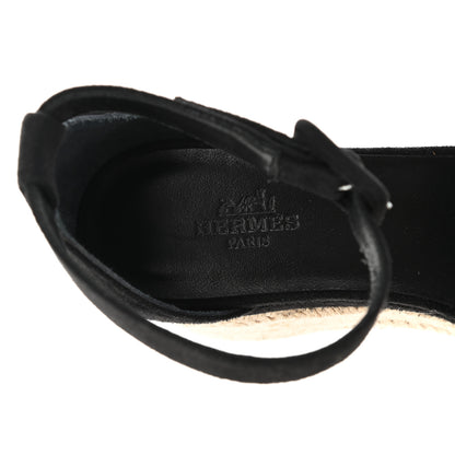 Hermes Suede Elda Espadrille Wedge Sandals 35 Black 7 of 8