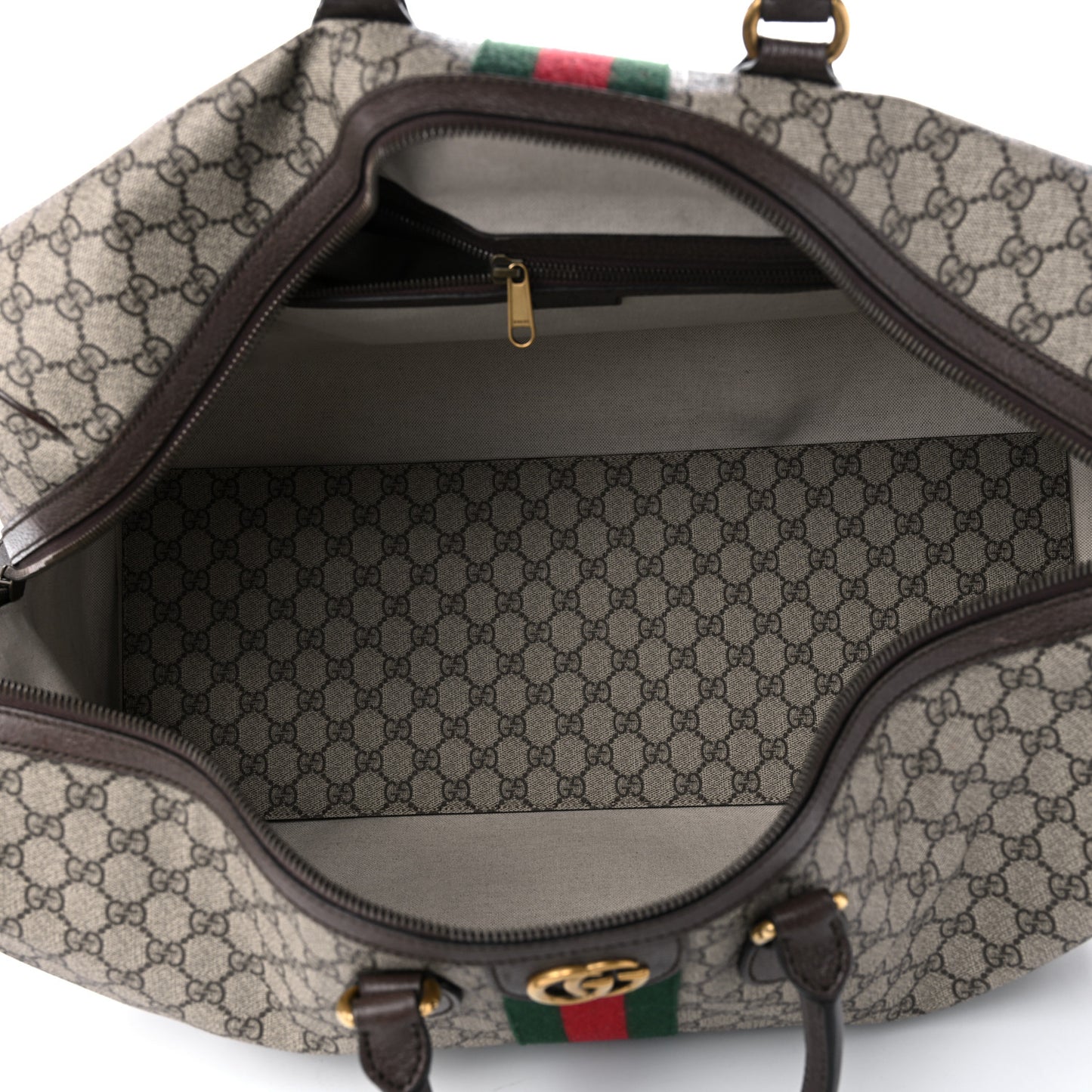 GG Supreme Monogram Textured Dollar Calfskin Web Large Savoy Duffle Bag Beige Ebony New Acero