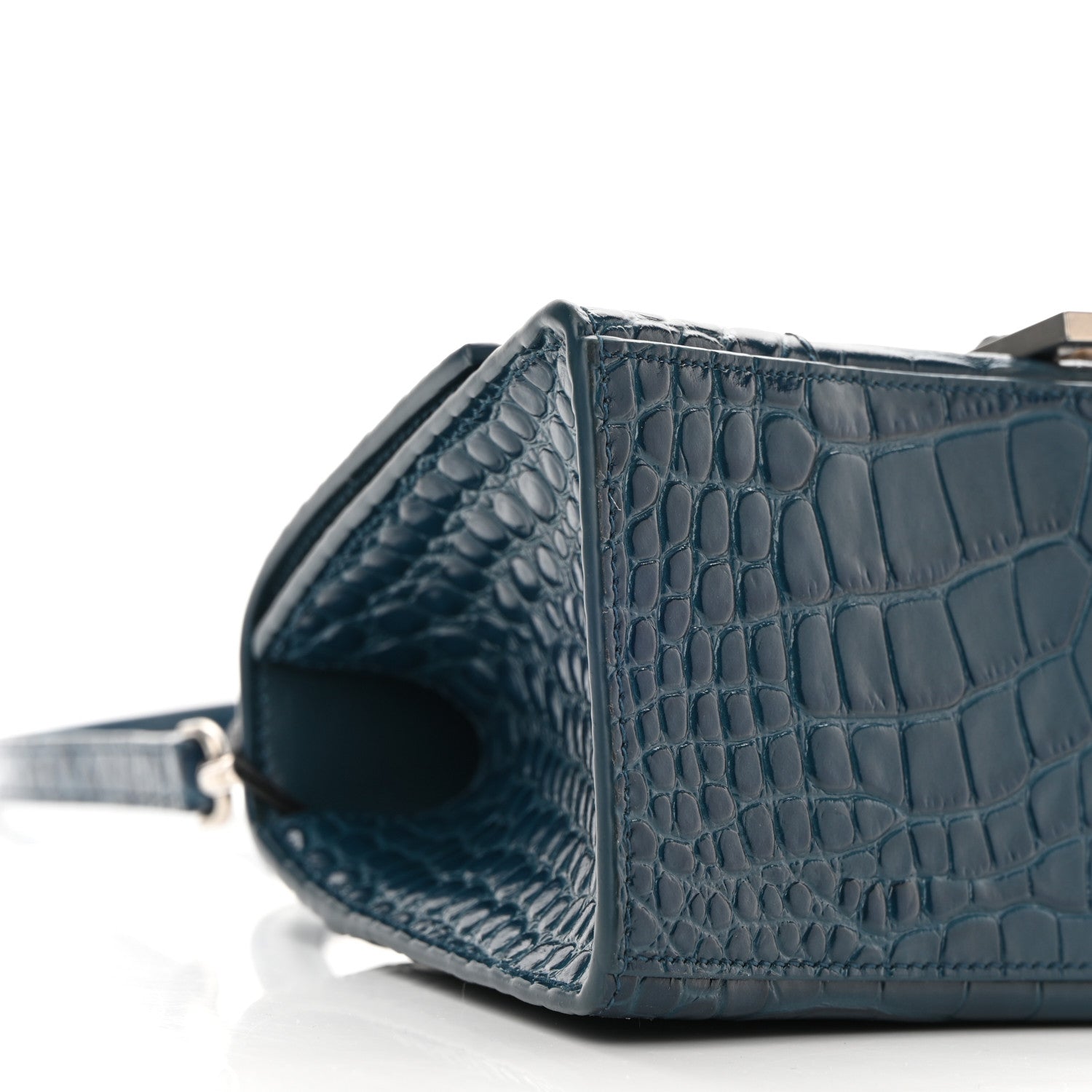 Balenciaga Shiny Calfskin Crocodile Embossed Small Hourglass Top Handle Bag Dark Petrol Blue 9 of 10