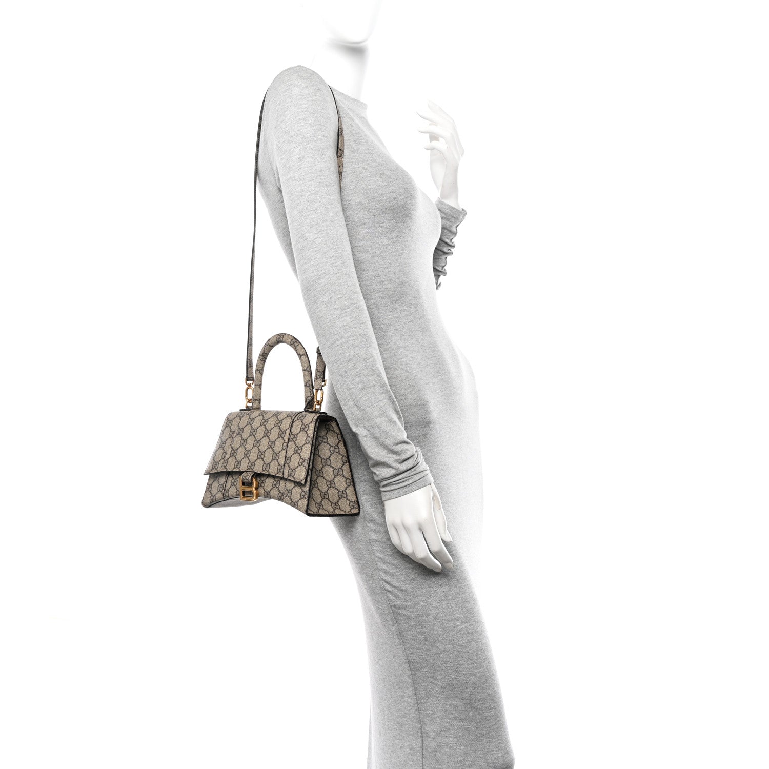 Balenciaga X GUCCI GG Supreme Monogram Small Hourglass Top Handle Bag Beige Ebony 2 of 9