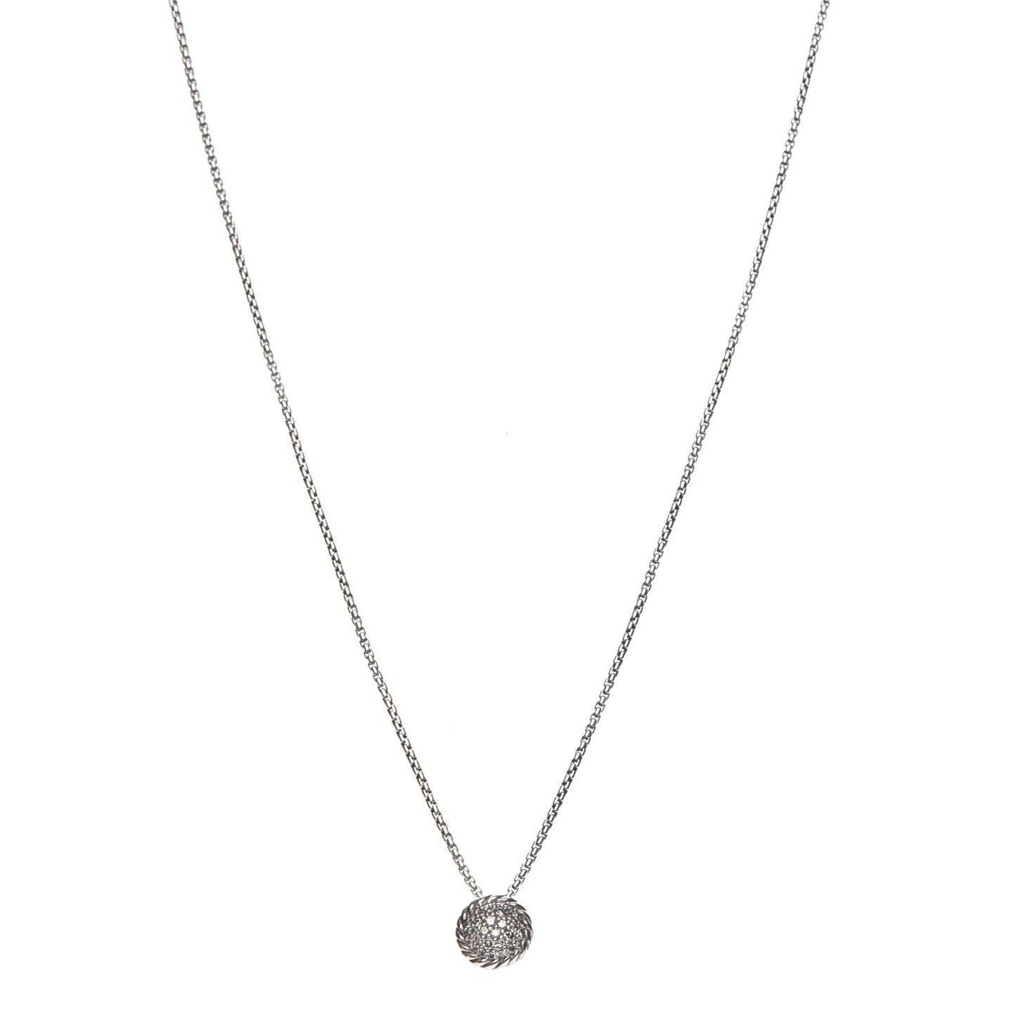 Sterling Silver Diamond 9mm Petite Pave Pendant Necklace