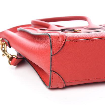 Celine Drummed Calfskin Nano Luggage Coquelicot 6 of 12