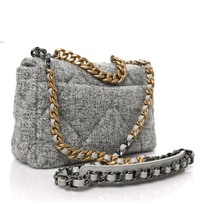Chanel Tweed Quilted Medium Chanel 19 Flap Grey Ecru 3 of 9