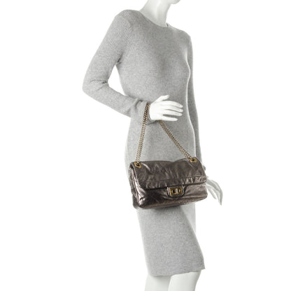 Chanel Metallic Crackled Calfskin Perforated Large Drill Flap Silver 2 of 7