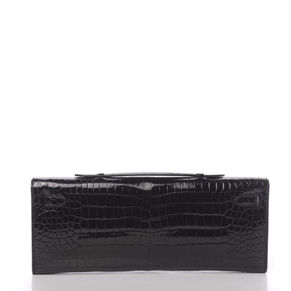 Hermes Shiny Porosus Crocodile Kelly Cut Pochette Black 5 of 31
