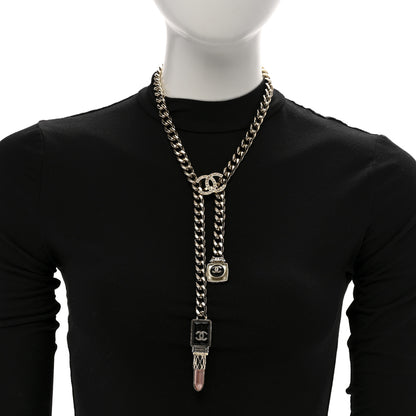 Chanel Metal Strass Pearl Lipstick Necklace Pink Gold 2 of 7