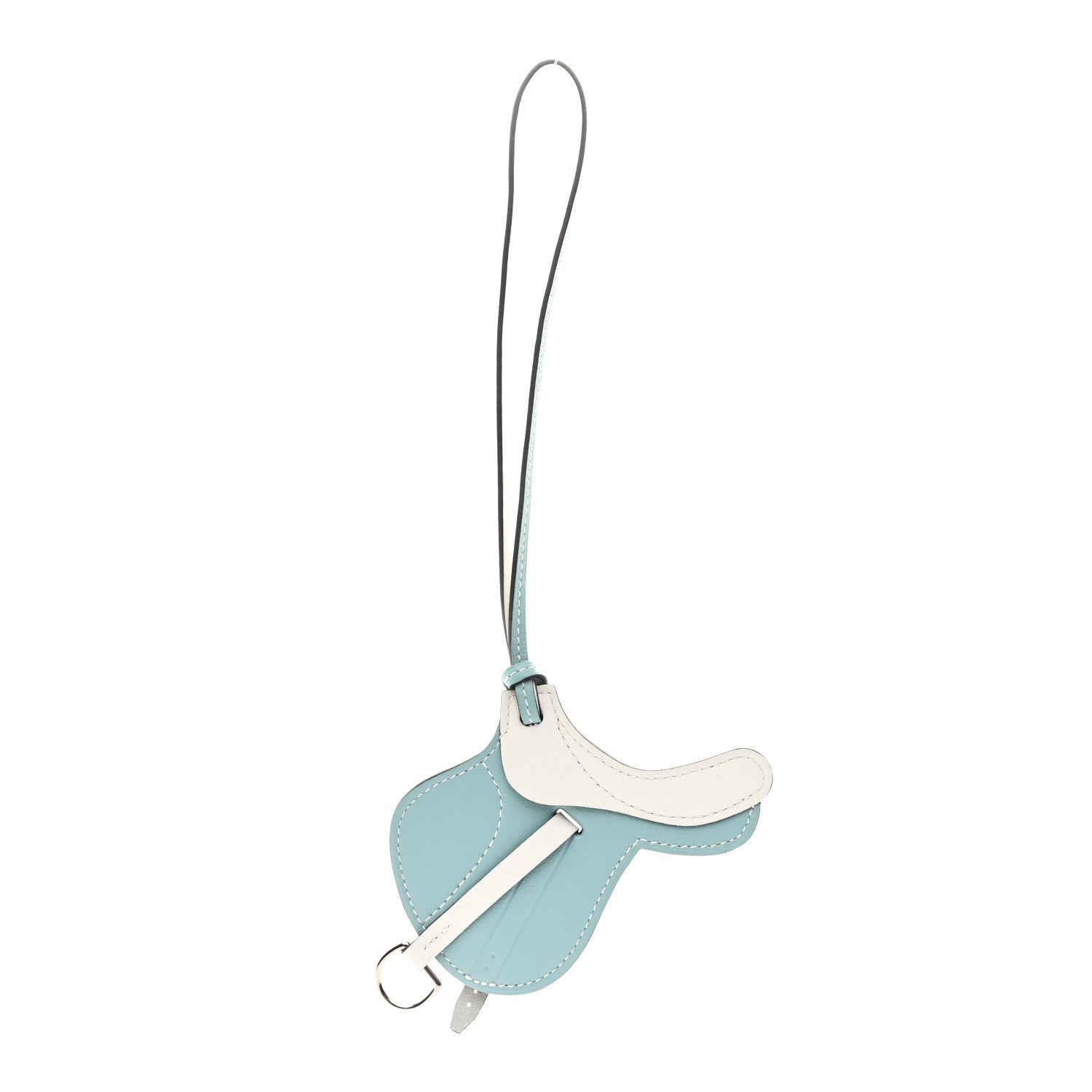 Hermes Swift Paddock Selle Horse Saddle Bag Charm Bleu Atoll White 1 of 4