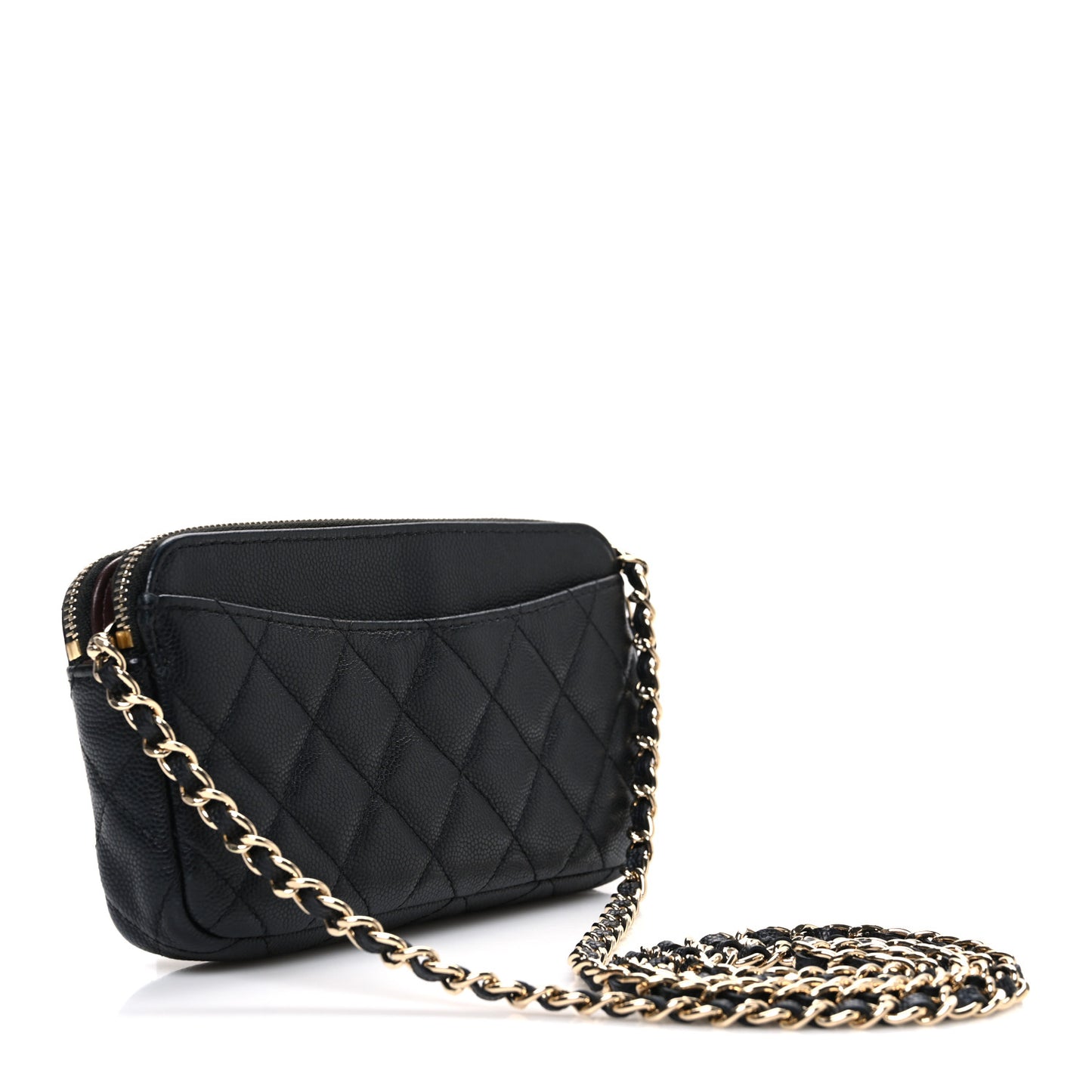 Caviar Quilted Small Clutch With Chain Black