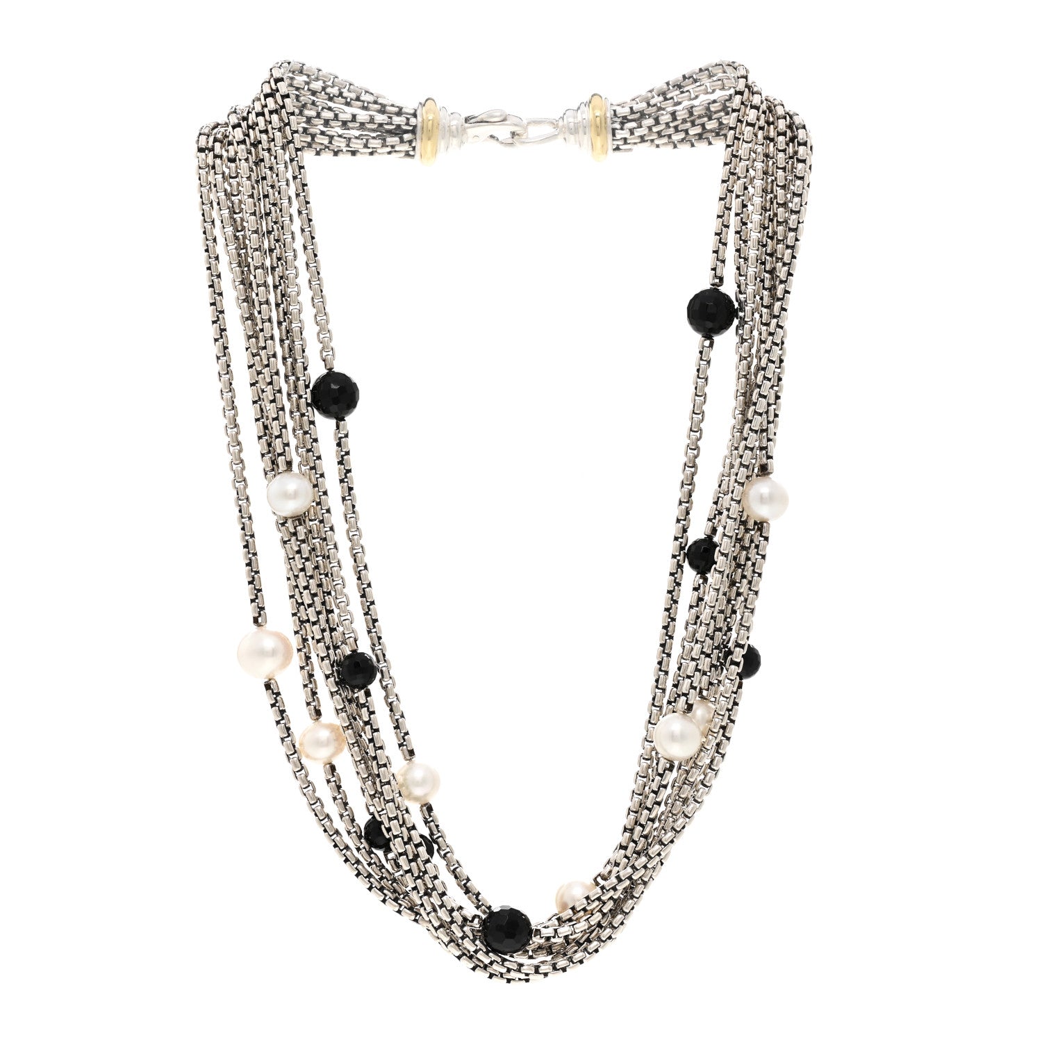 David Yurman Sterling Silver 18K Yellow Gold Pearl Black Onyx Multi Strand Necklace 3 of 4