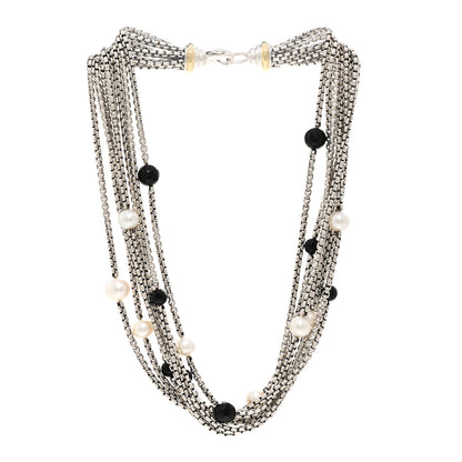 David Yurman Sterling Silver 18K Yellow Gold Pearl Black Onyx Multi Strand Necklace 3 of 4