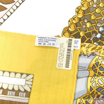 Hermes Cashmere Silk La Danse Du Cheval Marwari Shawl 140 Jaune Vif White Mauve 3 of 6