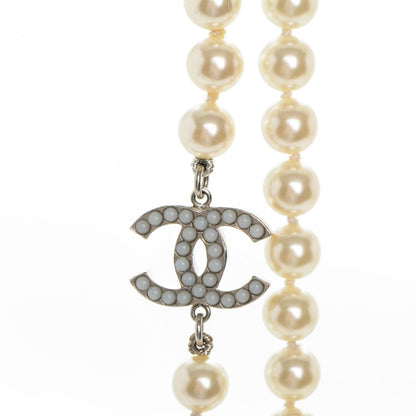 Chanel Pearl CC Long Necklace Silver 4 of 5