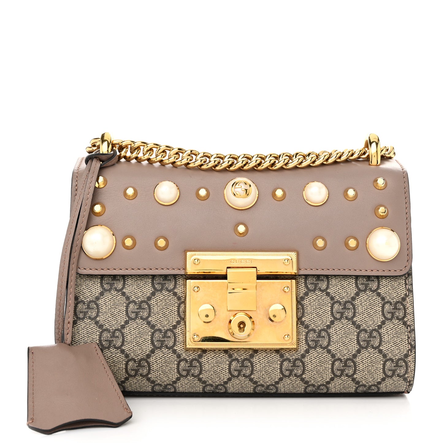 GG Supreme Monogram Studded Small Padlock Shoulder Bag Porcelain Rose