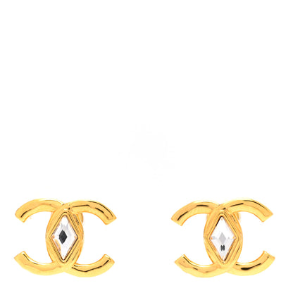 Chanel Crystal Studded CC Earrings Gold 1 of 4