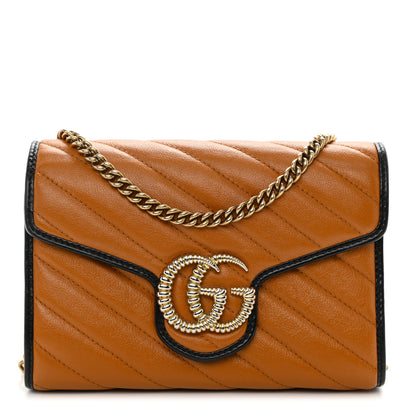 Gucci Vintage Effect Calfskin Matelasse Diagonal Torchon GG Marmont Chain Wallet Cognac 1 of 9