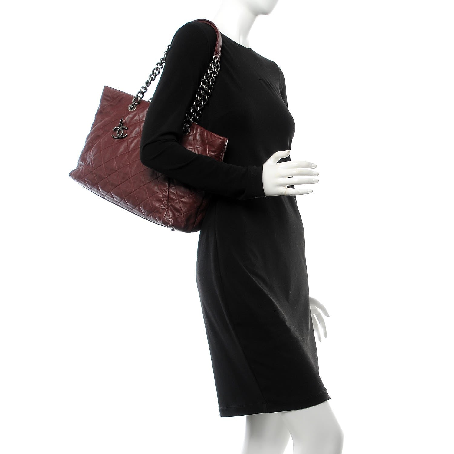 Chanel Calfskin Large Coco Pleats Tote Burgundy 2 of 8