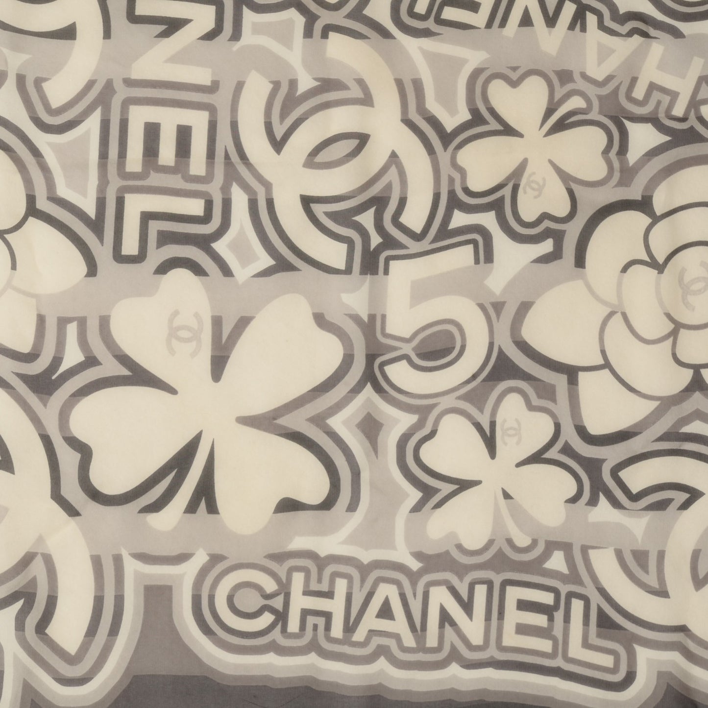 Silk CC Camellia Clover Square Scarf Black White