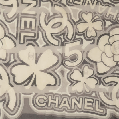 Chanel Silk CC Camellia Clover Square Scarf Black White 1 of 5