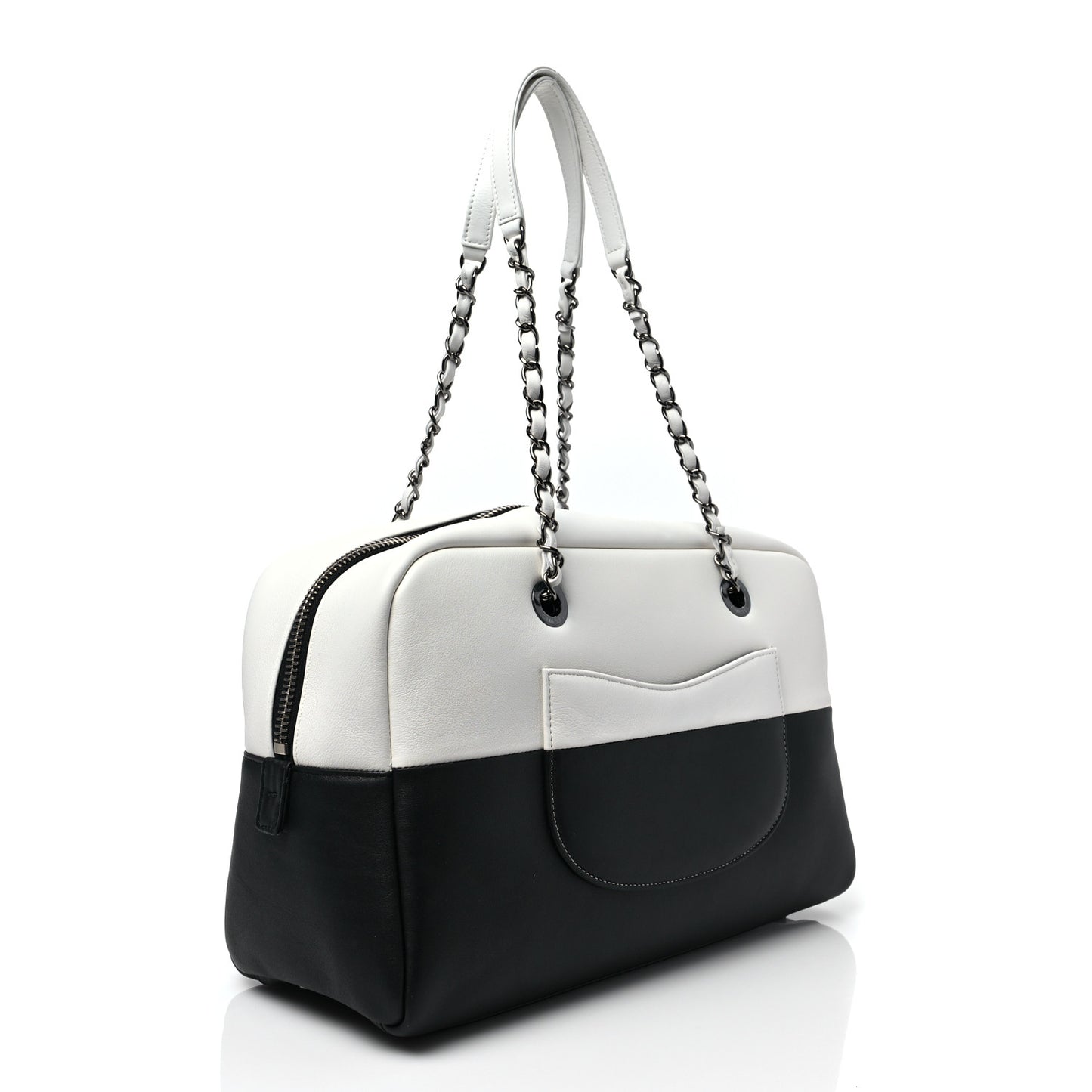 Calfskin Timeless Duo Bowling Bag White Black