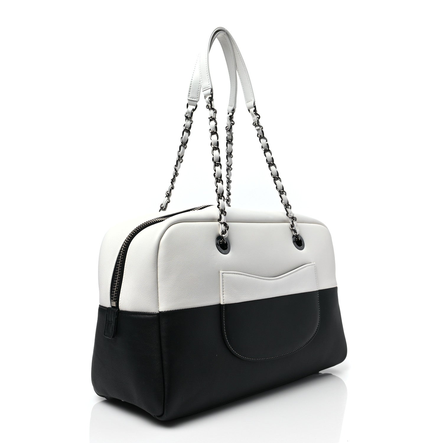 Chanel Calfskin Timeless Duo Bowling Bag White Black 2 of 7