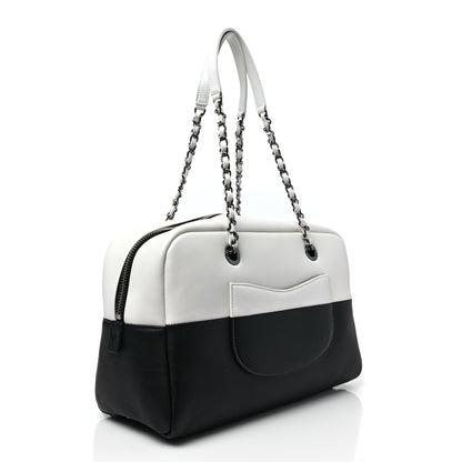 Chanel Calfskin Timeless Duo Bowling Bag White Black 2 of 7