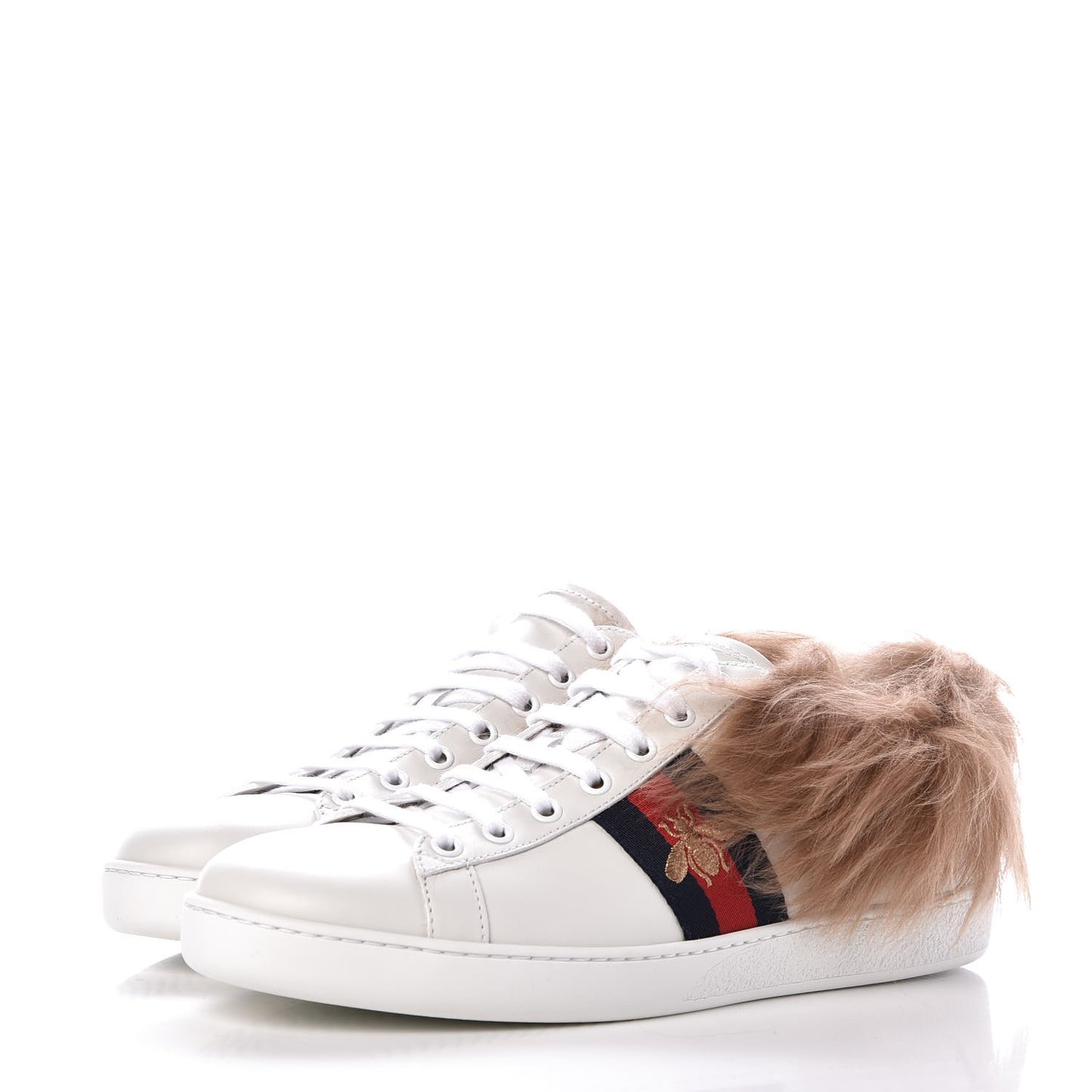 Calfskin Wool Web Bee Embroidered Womens Ace Sneakers 39 White