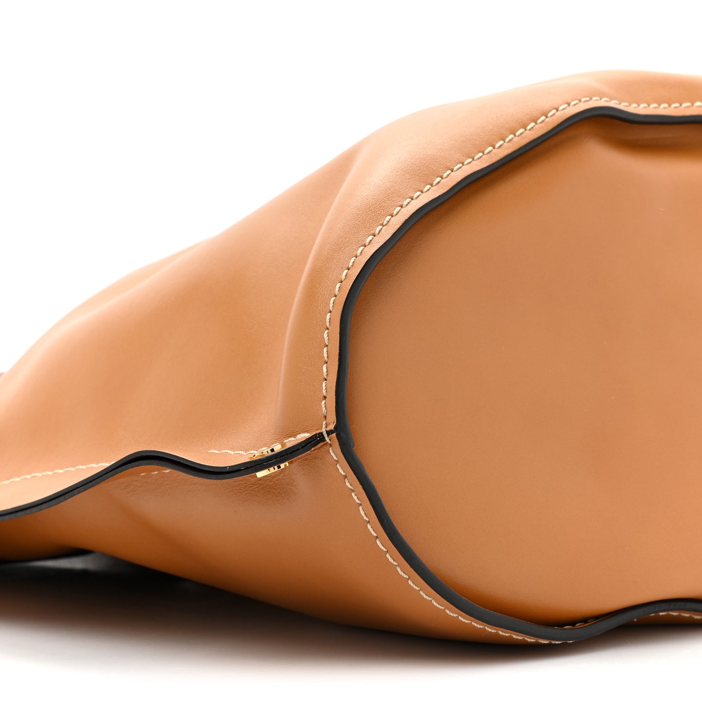 Shiny Calfskin Goatskin Medium Aby Bi-Color Bucket Bag Autumnal Brown