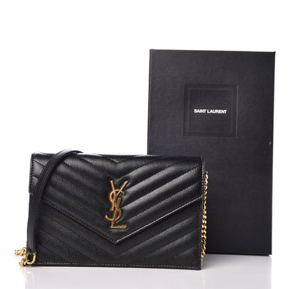 Saint Laurent Grain De Poudre Matelasse Chevron Monogram Envelope Chain Wallet Black 7 of 7
