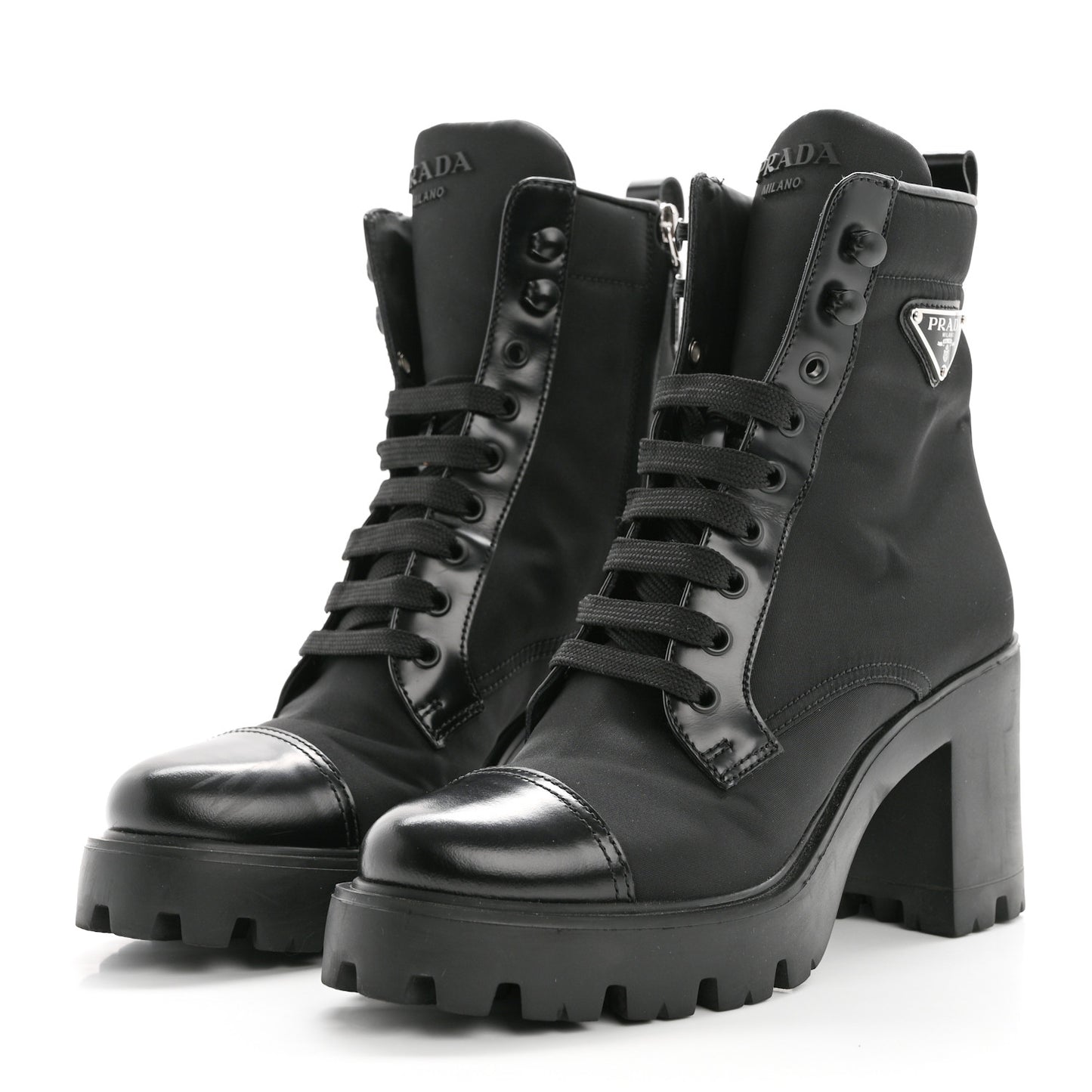 Spazzolato Re-Nylon Metal Triangle Logo Lace Up 55mm Ankle Boots 38.5 Black