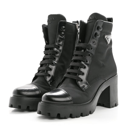Prada Spazzolato Re-Nylon Metal Triangle Logo Lace Up 55mm Ankle Boots 38.5 Black 3 of 11