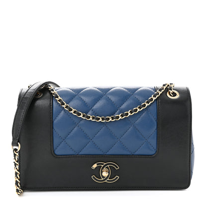 Chanel Sheepskin Quilted Small Mademoiselle Flap Black Blue 1 of 10
