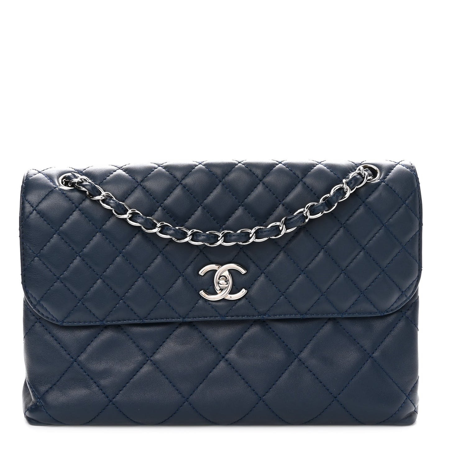 Calfskin Quilted In the Business Flap Dark Navy Blue