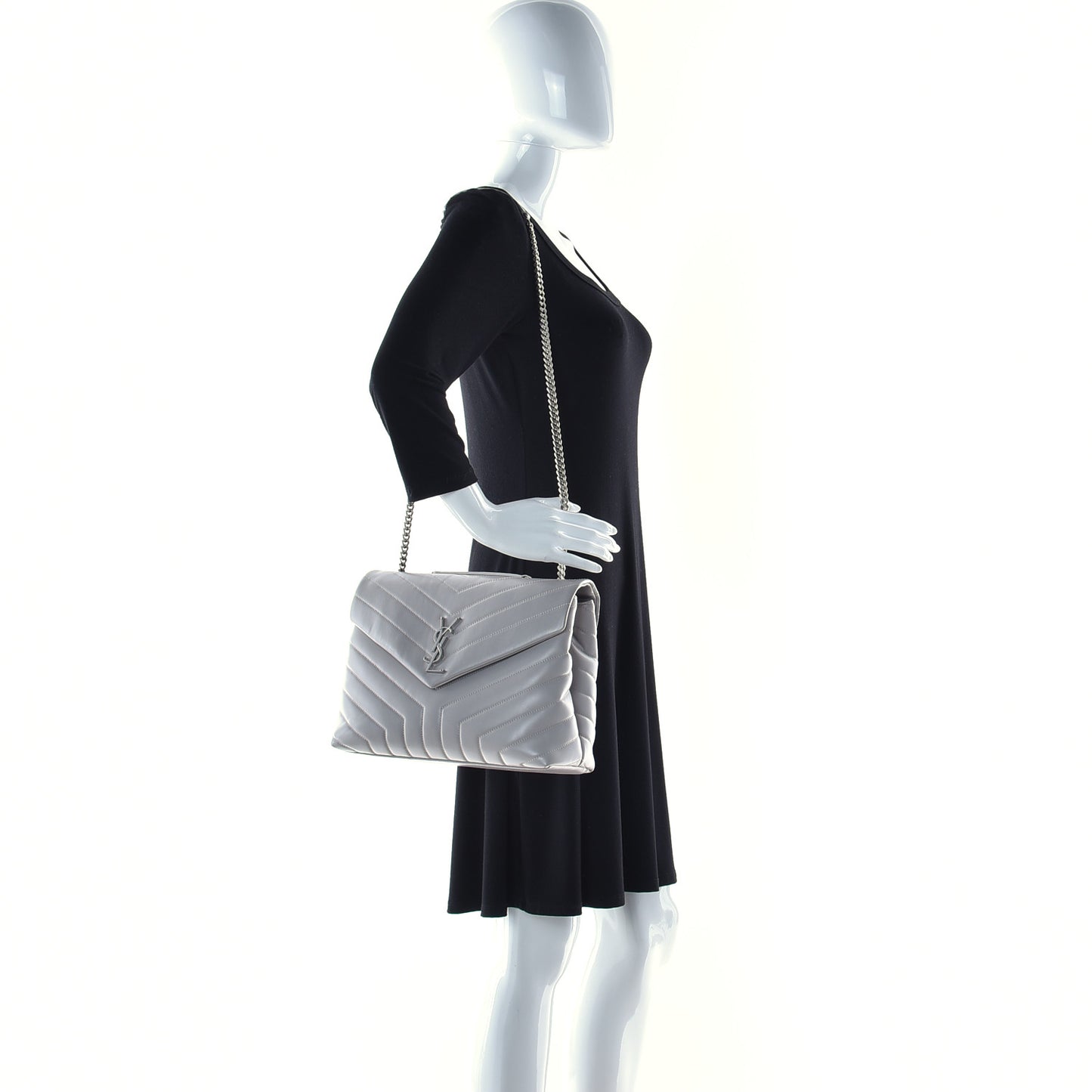 Calfskin Y Quilted Monogram Medium Loulou Chain Satchel Granite