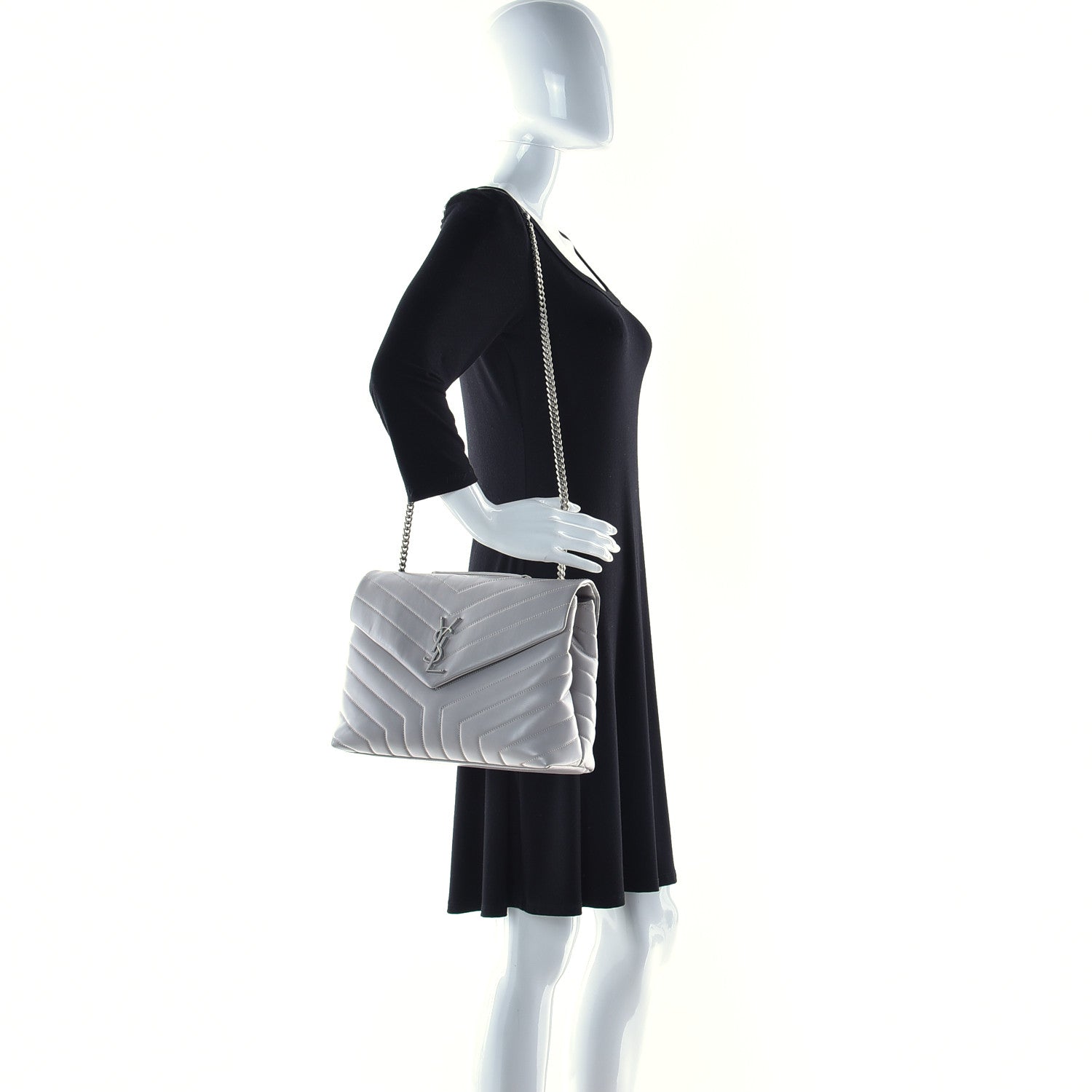 Saint Laurent Calfskin Y Quilted Monogram Medium Loulou Chain Satchel Granite 2 of 11