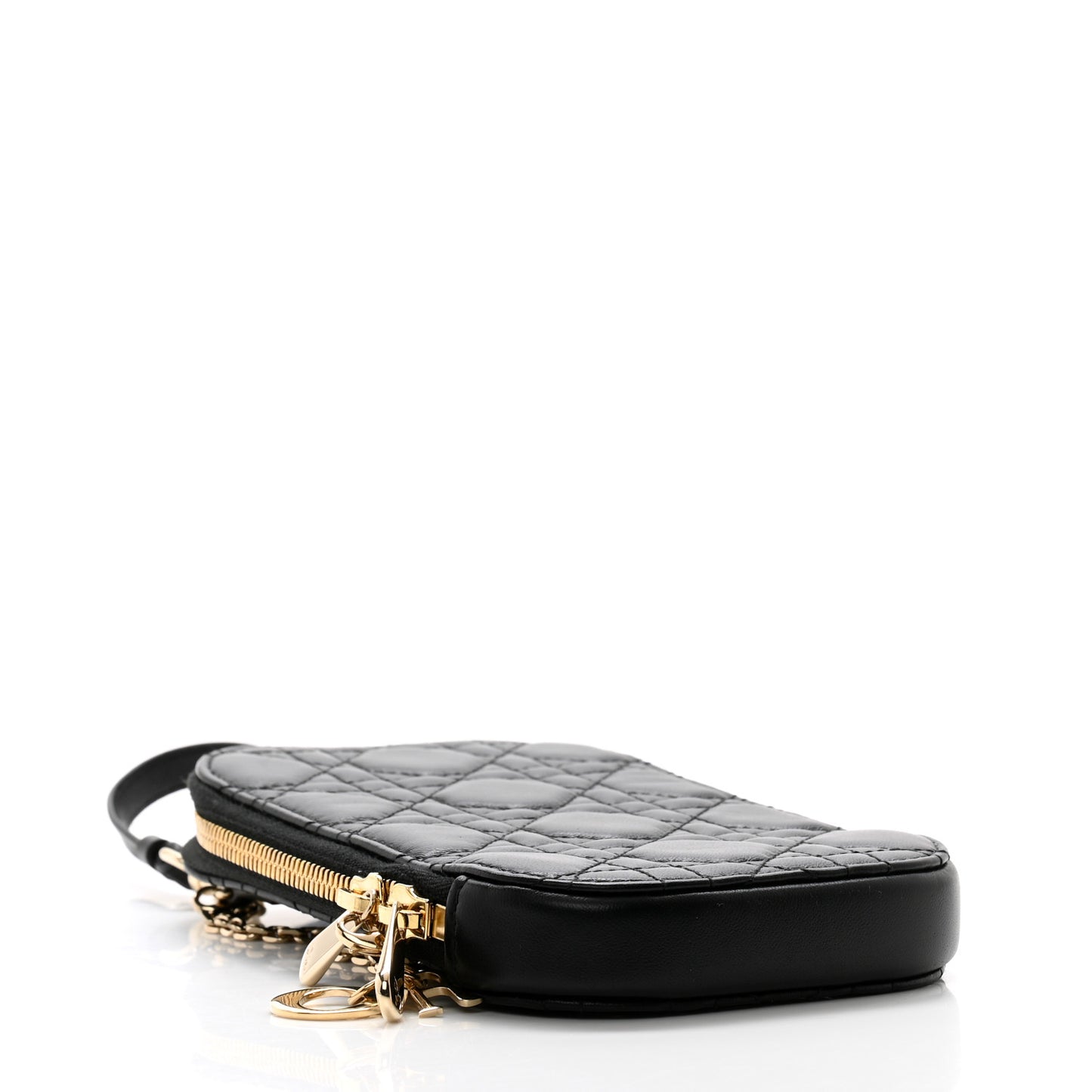 Lambskin Cannage Lady Dior Phone Holder Black