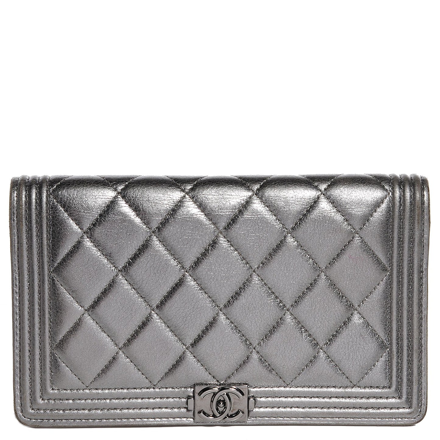 Metallic Calfskin Quilted Boy Yen Wallet Silver