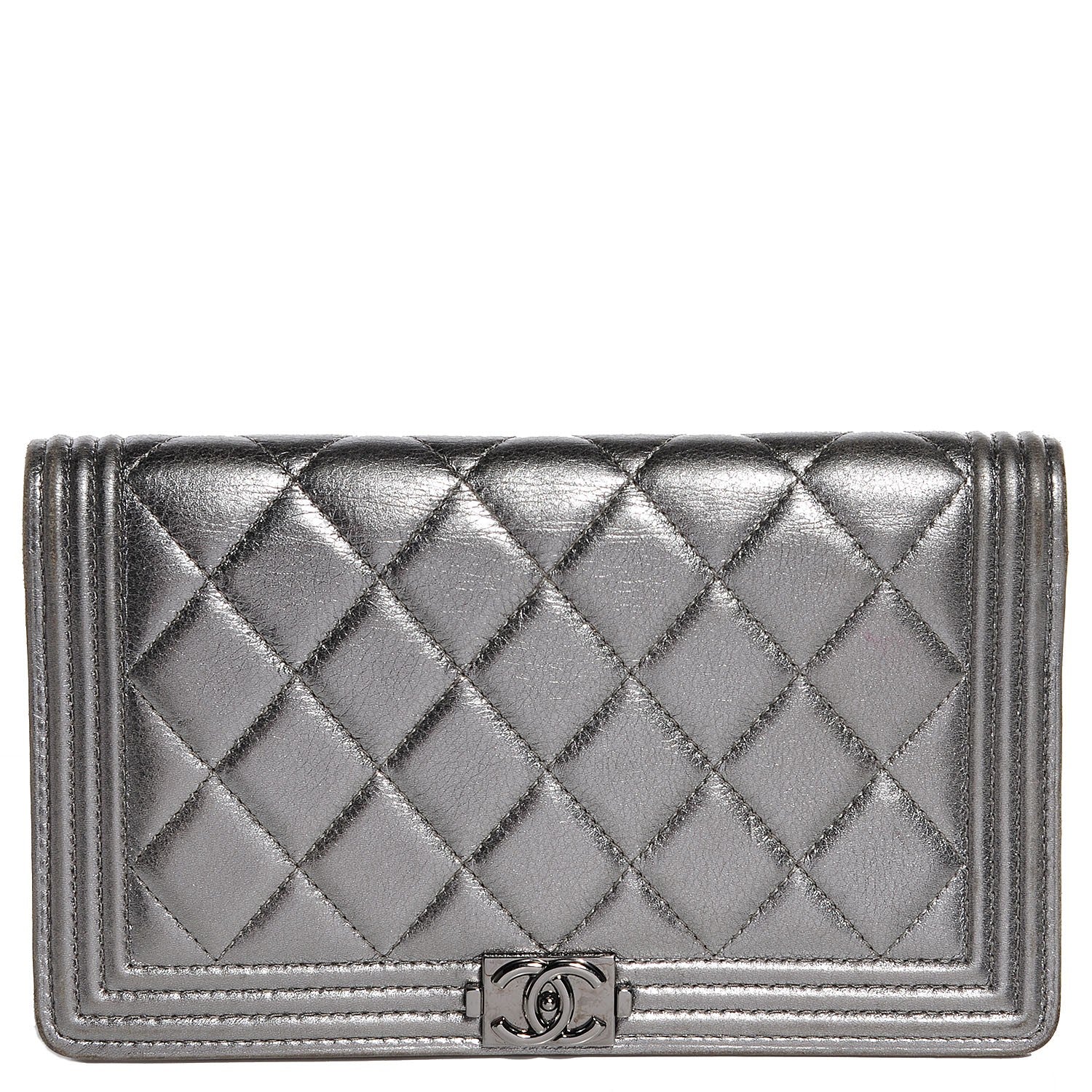 Chanel Metallic Calfskin Quilted Boy Yen Wallet Silver 1 of 8