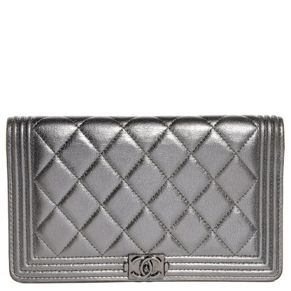 Chanel Metallic Calfskin Quilted Boy Yen Wallet Silver 1 of 8