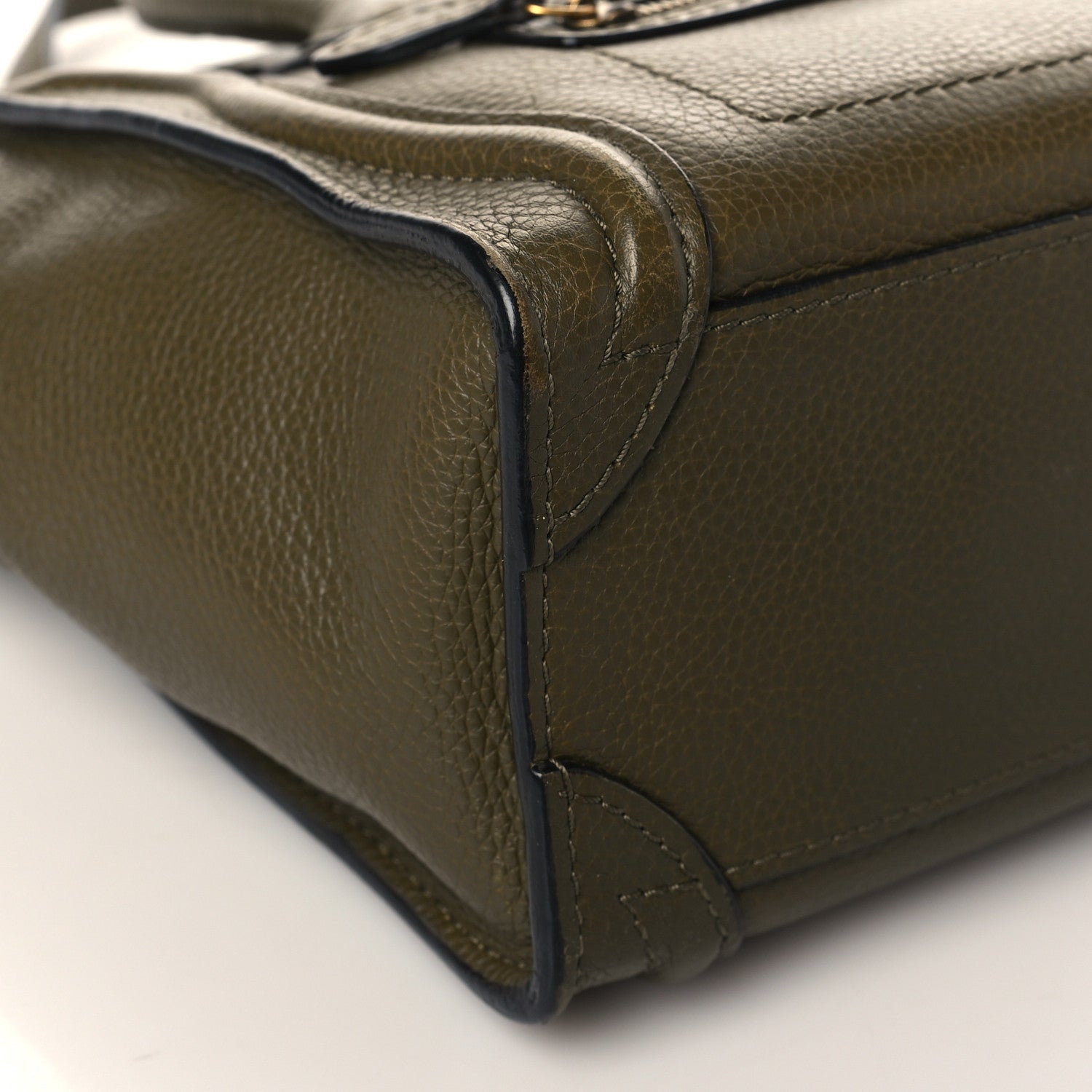 Celine Drummed Calfskin Nano Luggage Dark Olive 7 of 12