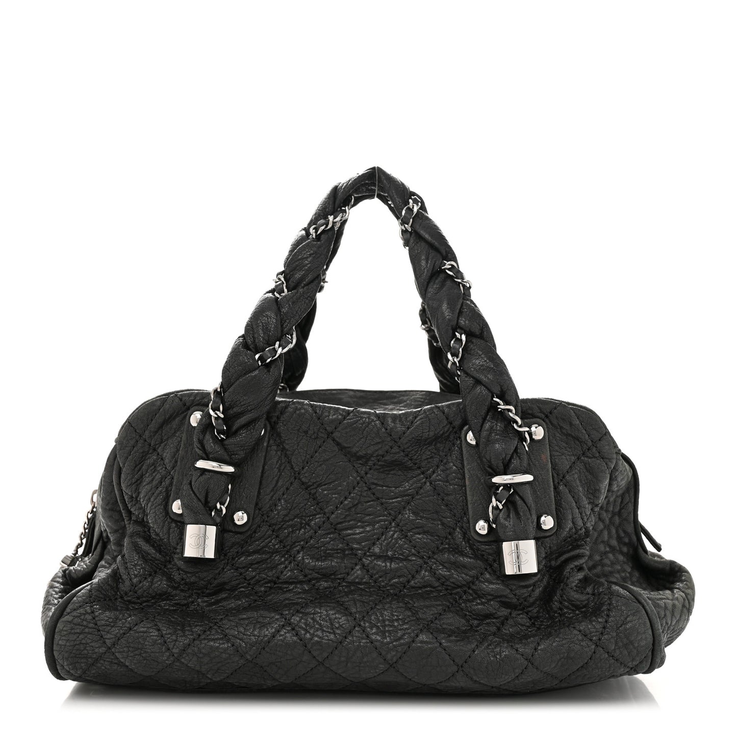 Distressed Lambskin Lady Braid Bowler Black