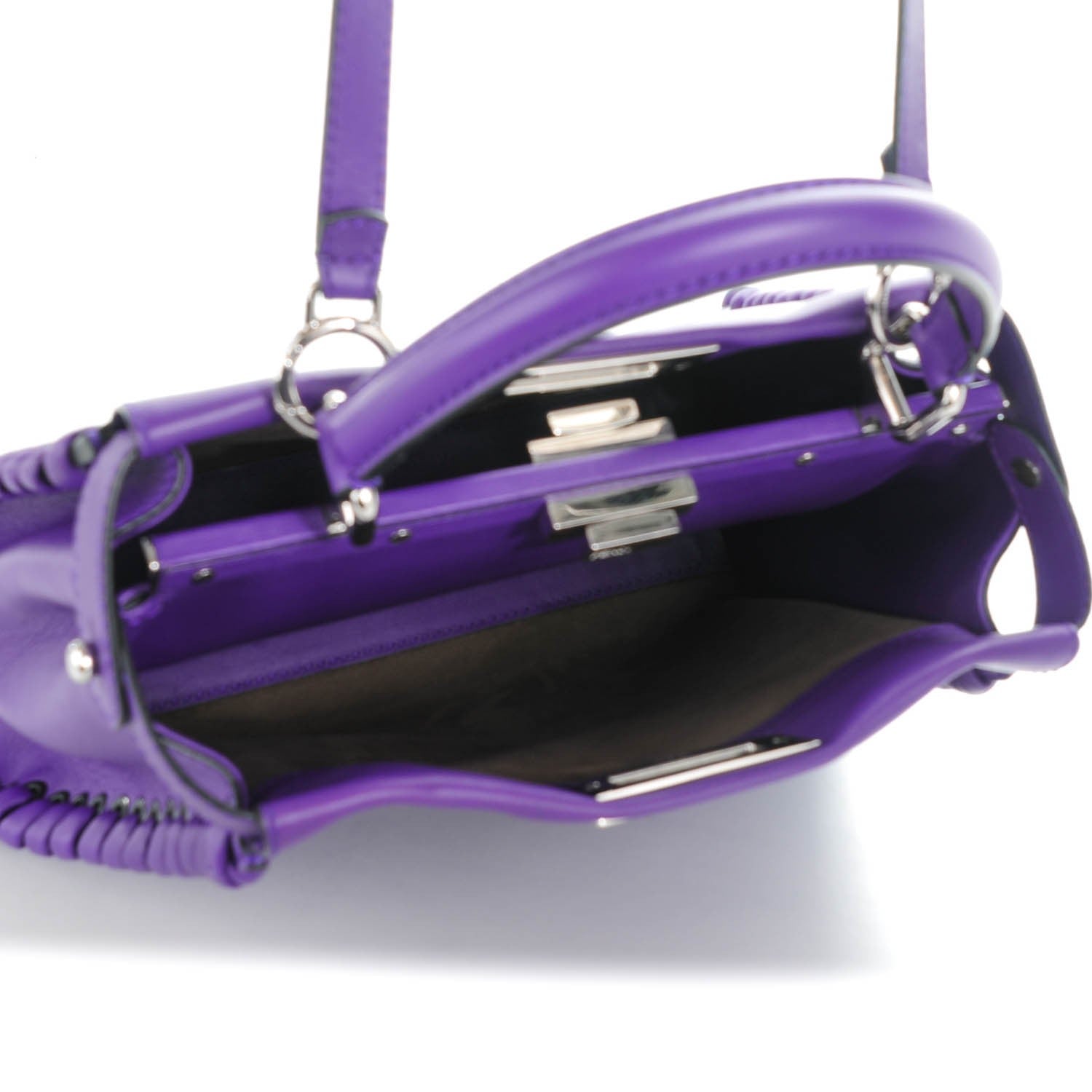 Fendi Vitello Seta Lace Up Medium Peekaboo Iconic Satchel Purple Rain 5 of 7