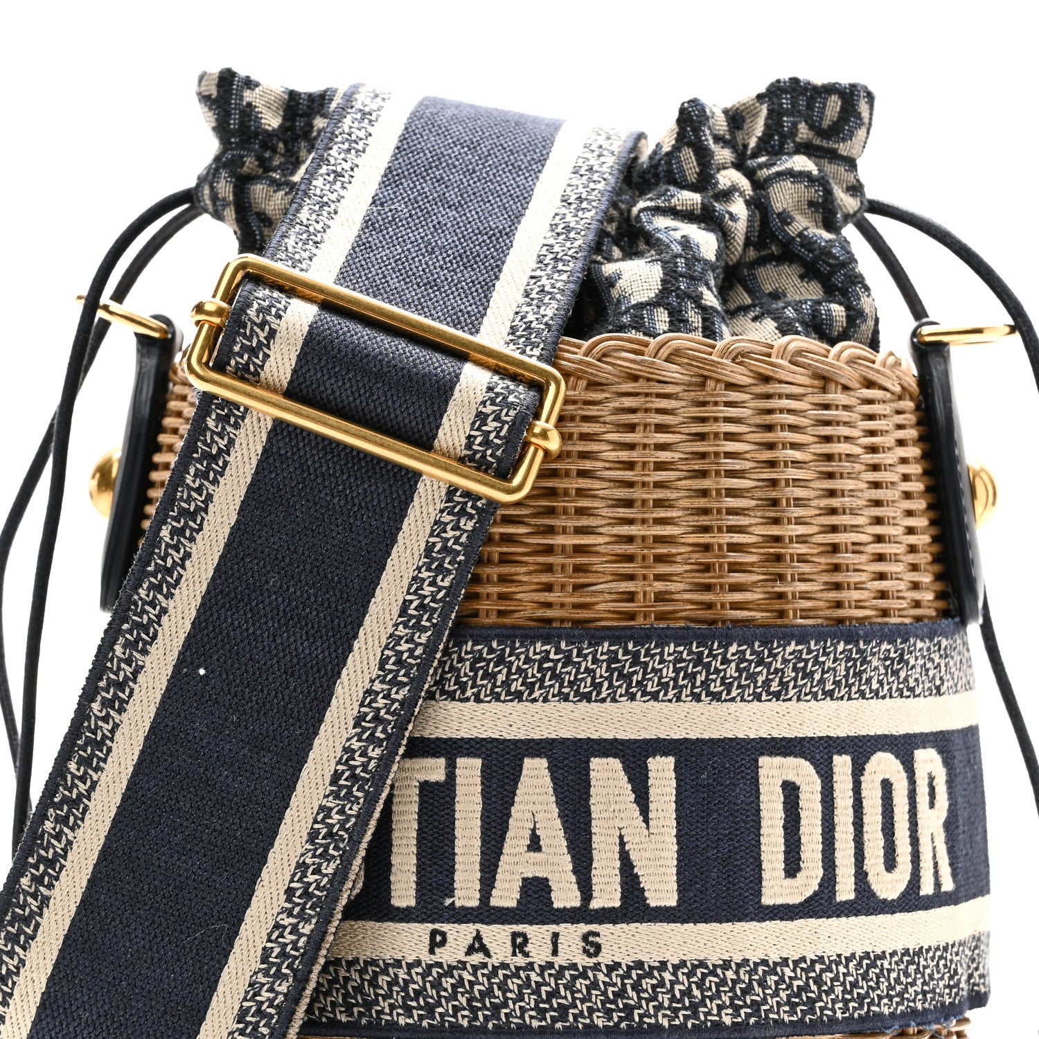 Christian Dior Wicker Oblique Drawstring Bucket Bag Blue 7 of 9